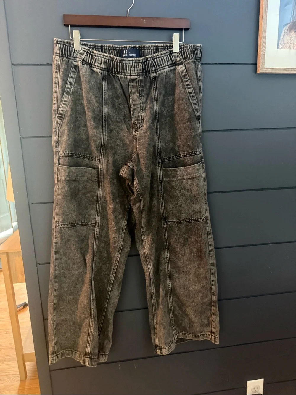 Gap high rise wide-leg pull-on jean black wash large